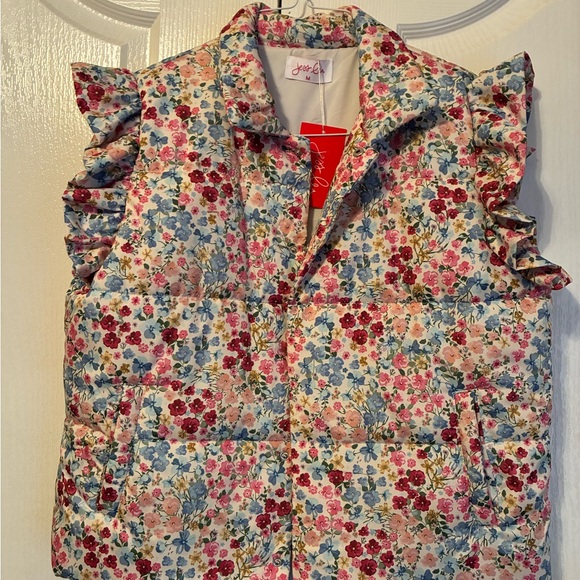 Jess Lea Jackets & Blazers - Jess Lea Floral Ruffle Vest with Pink and Blue